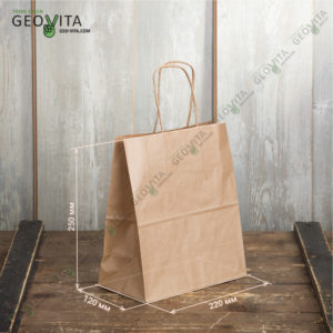 Крафт пакет с ручками 220*120*250 © GEOVITA - Одноразовая посуда от производителя!