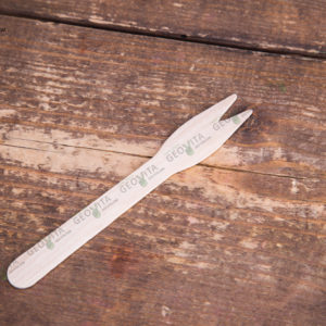 Деревянная вилка для картошки фри 120 мм © GEOVITA - Одноразовая посуда от производителя!