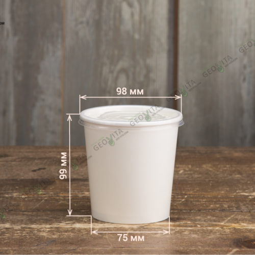 Бумажный контейнер для супа с пластиковой крышкой
