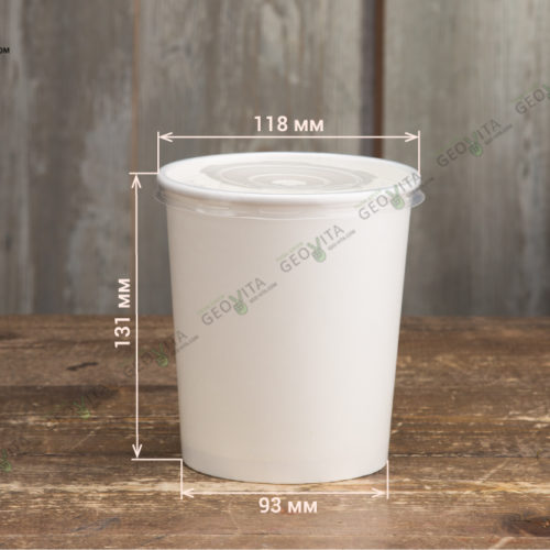 Бумажный контейнер для супа с прозрачной крышкой