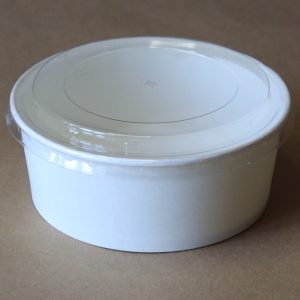Белый контейнер круглый с плоской прозрачной крышкой, 1000 мл © GEOVITA - Одноразовая посуда от производителя!