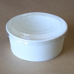 Белый контейнер круглый с плоской прозрачной крышкой, 800 мл © GEOVITA - Одноразовая посуда от производителя!
